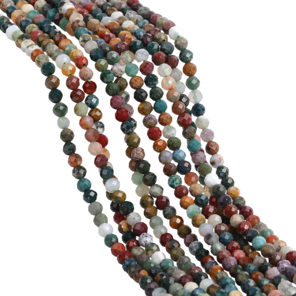 Natural ocean jasper micro faceted beads in 2mm, 3mm, 4mm. Multi-color stone spacer beads for delicate bracelets and DIY jewelry making