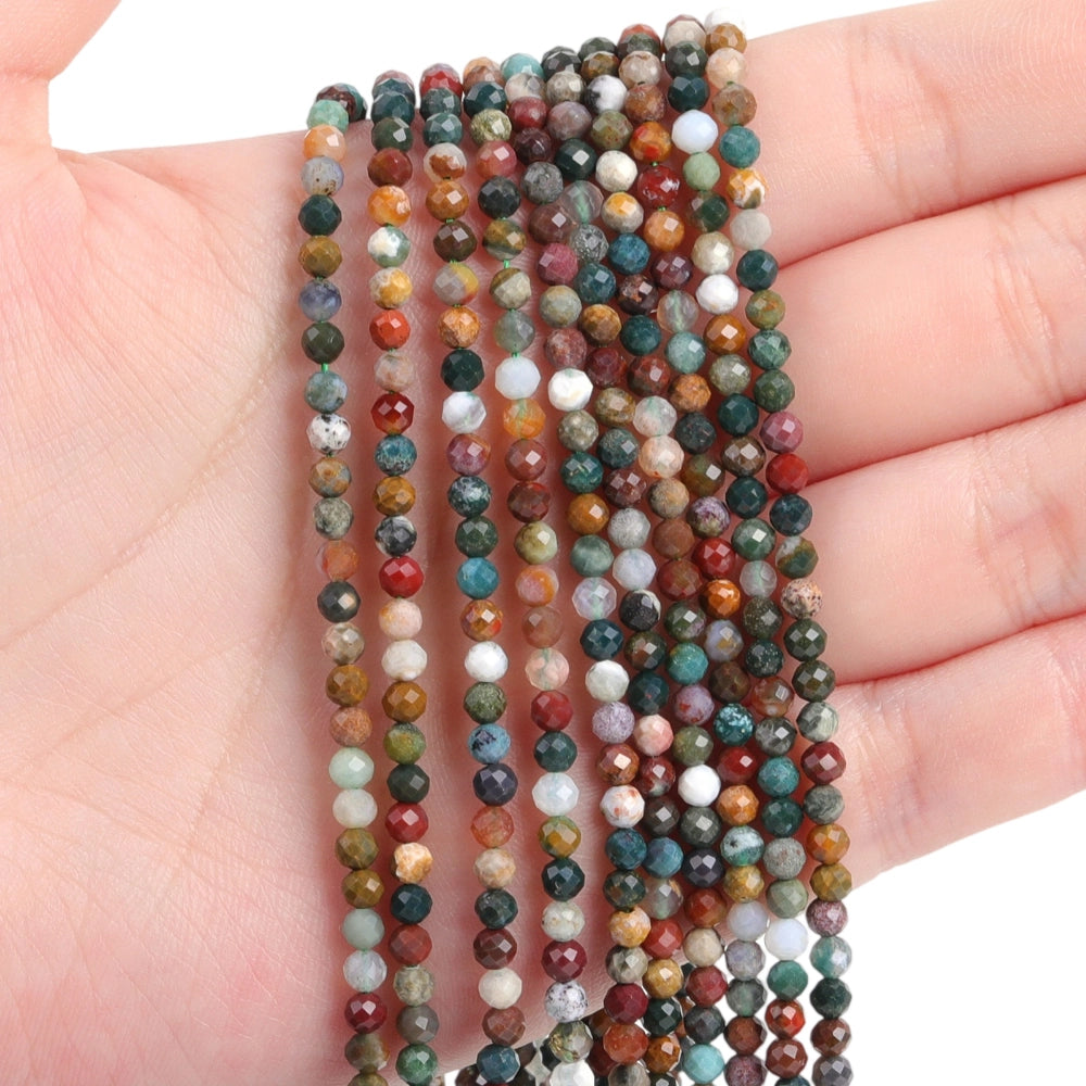 Natural ocean jasper micro faceted beads in 2mm, 3mm, 4mm. Multi-color stone spacer beads for delicate bracelets and DIY jewelry making