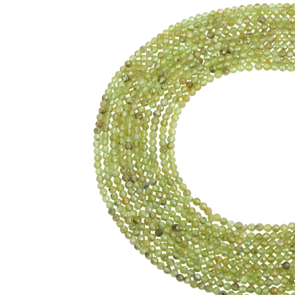 Natural olive green peridot micro faceted beads in 2mm, 3mm, 4mm. Green stone spacer beads for delicate bracelets and DIY jewelry making