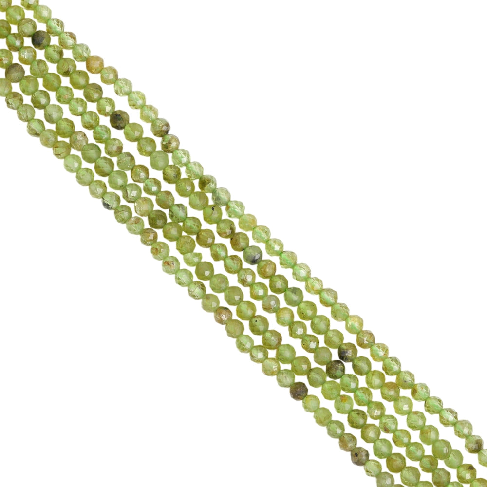Natural olive green peridot micro faceted beads in 2mm, 3mm, 4mm. Green stone spacer beads for delicate bracelets and DIY jewelry making