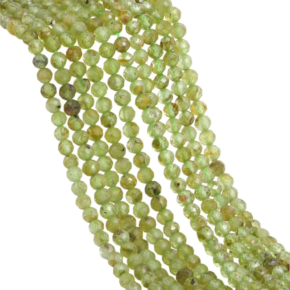 Natural olive green peridot micro faceted beads in 2mm, 3mm, 4mm. Green stone spacer beads for delicate bracelets and DIY jewelry making