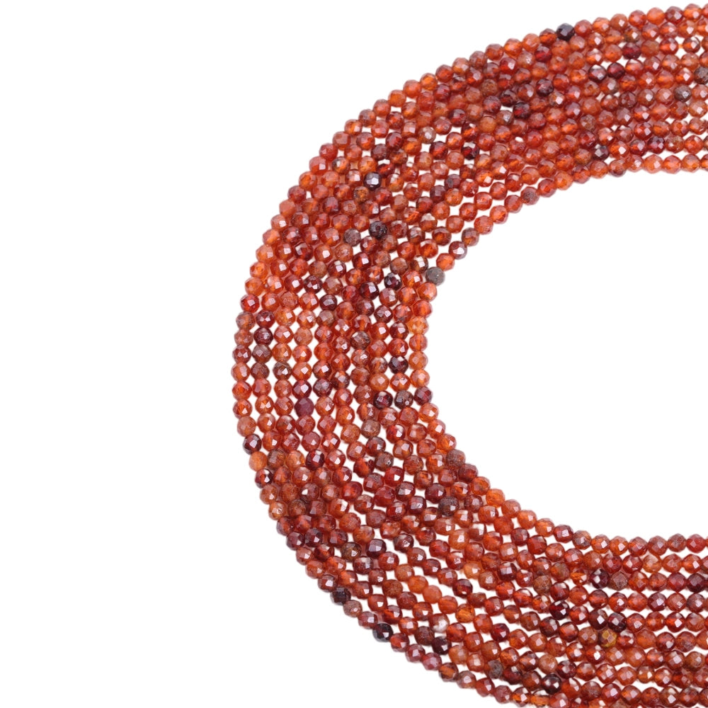 Natural orange garnet micro faceted beads in 2mm, 3mm, 4mm. Orange red stone spacer beads for delicate bracelets and DIY jewelry making