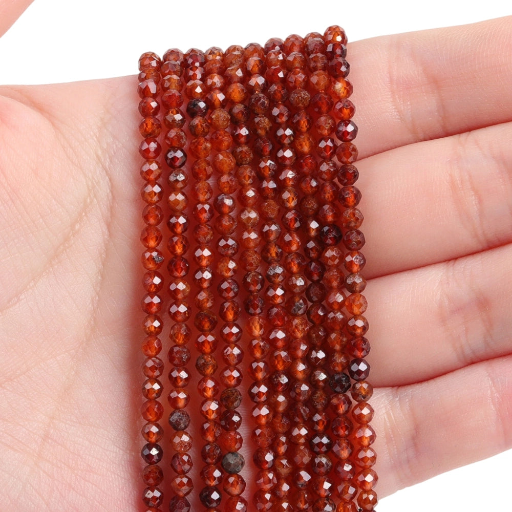 Natural orange garnet micro faceted beads in 2mm, 3mm, 4mm. Orange red stone spacer beads for delicate bracelets and DIY jewelry making