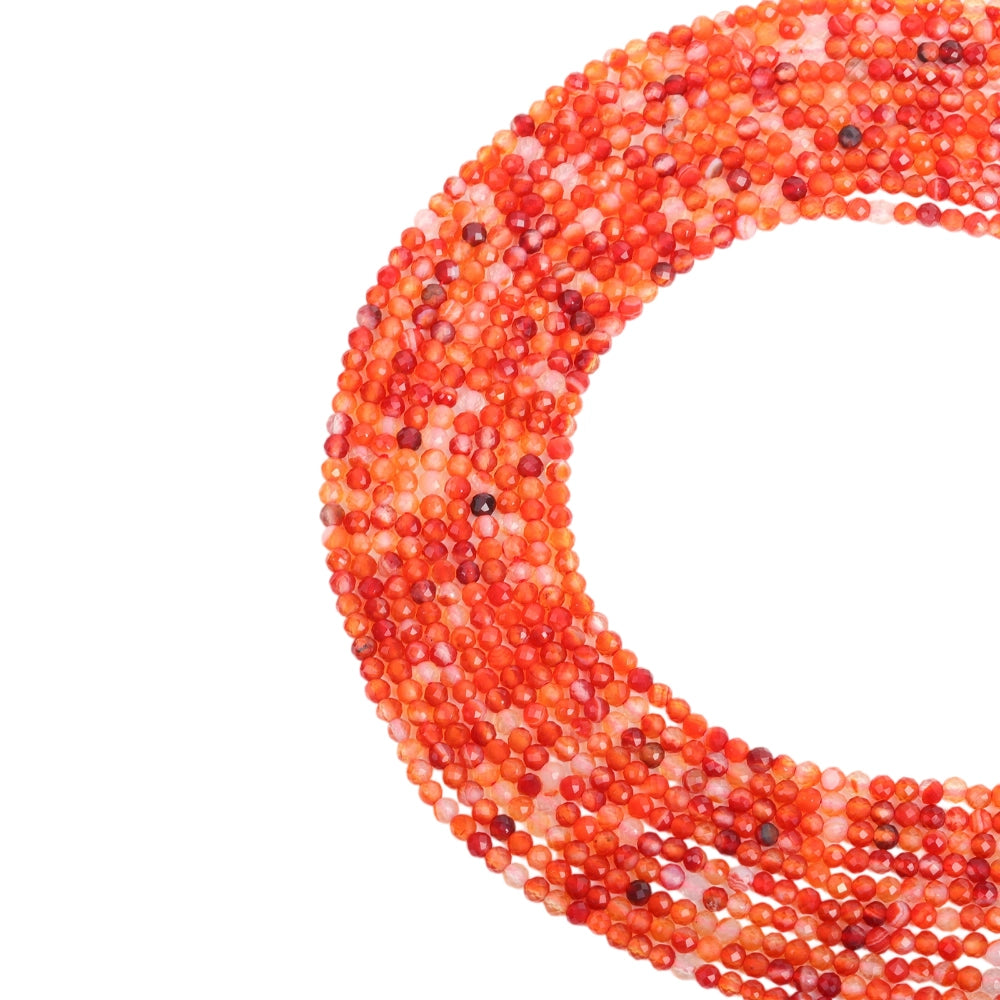 Natural orange red agate micro faceted beads in 2mm, 3mm, 4mm. Orange-red stone spacer beads for delicate bracelets and DIY jewelry making.