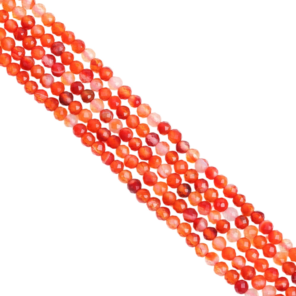 Natural orange red agate micro faceted beads in 2mm, 3mm, 4mm. Orange-red stone spacer beads for delicate bracelets and DIY jewelry making.