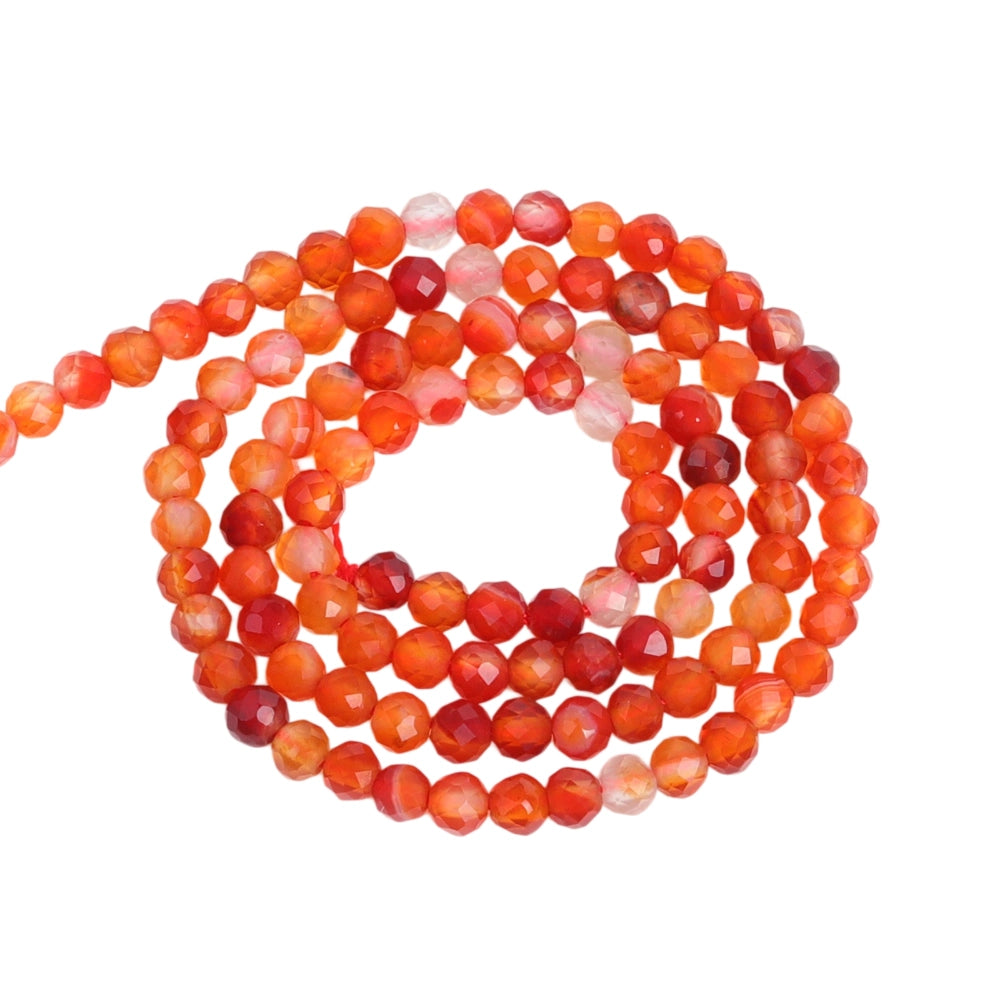 Natural orange red agate micro faceted beads in 2mm, 3mm, 4mm. Orange-red stone spacer beads for delicate bracelets and DIY jewelry making.
