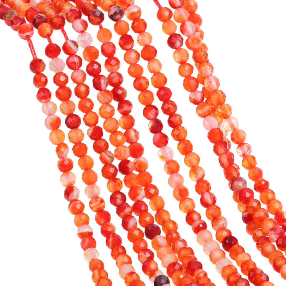 Natural orange red agate micro faceted beads in 2mm, 3mm, 4mm. Orange-red stone spacer beads for delicate bracelets and DIY jewelry making.