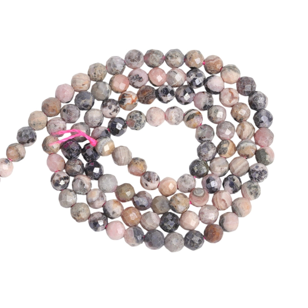 Natural pastel rhodonite micro faceted beads in 2mm, 3mm, 4mm. Pink and black stone spacer beads for delicate bracelets and DIY jewelry making