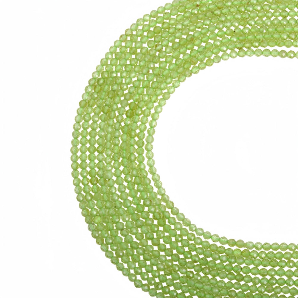Natural peridot micro faceted beads in 2mm, 3mm, 4mm. Bright green stone spacer beads for delicate bracelets and DIY jewelry making