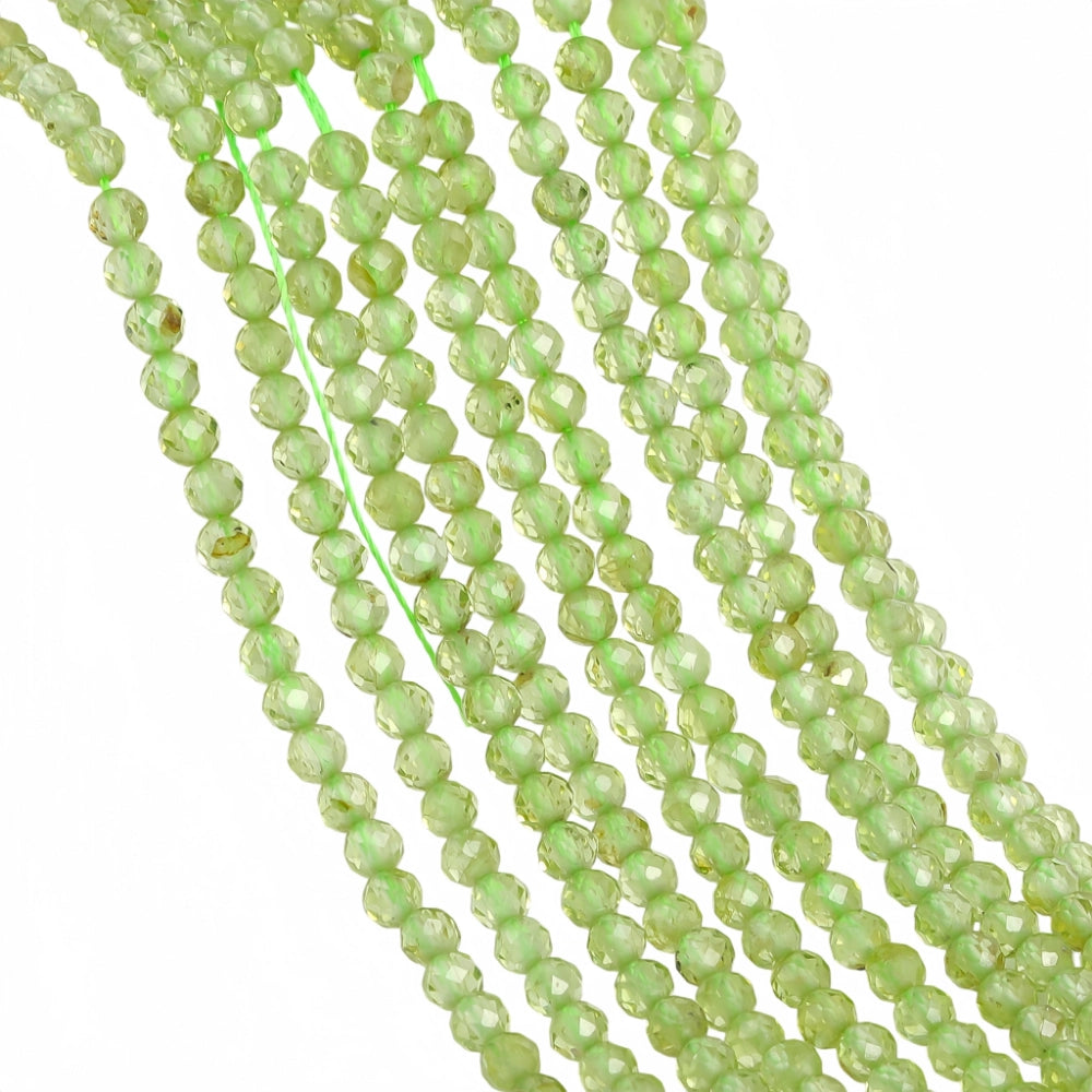 Natural peridot micro faceted beads in 2mm, 3mm, 4mm. Bright green stone spacer beads for delicate bracelets and DIY jewelry making