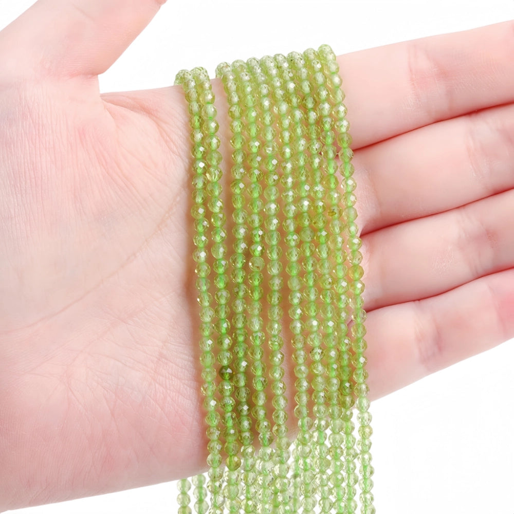 Natural peridot micro faceted beads in 2mm, 3mm, 4mm. Bright green stone spacer beads for delicate bracelets and DIY jewelry making