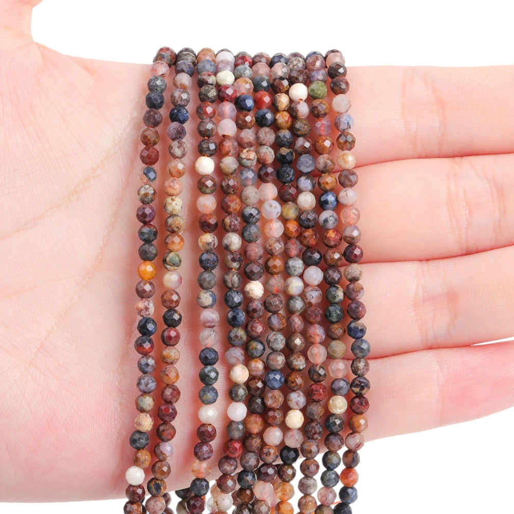 Natural pietersite micro faceted beads in 2mm, 3mm, 4mm. Multi-color stone spacer beads for delicate bracelets and DIY jewelry making