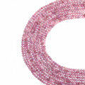 Natural pink tourmaline micro faceted beads in 2mm, 3mm, 4mm. Pink rose stone spacer beads for delicate bracelets and DIY jewelry making