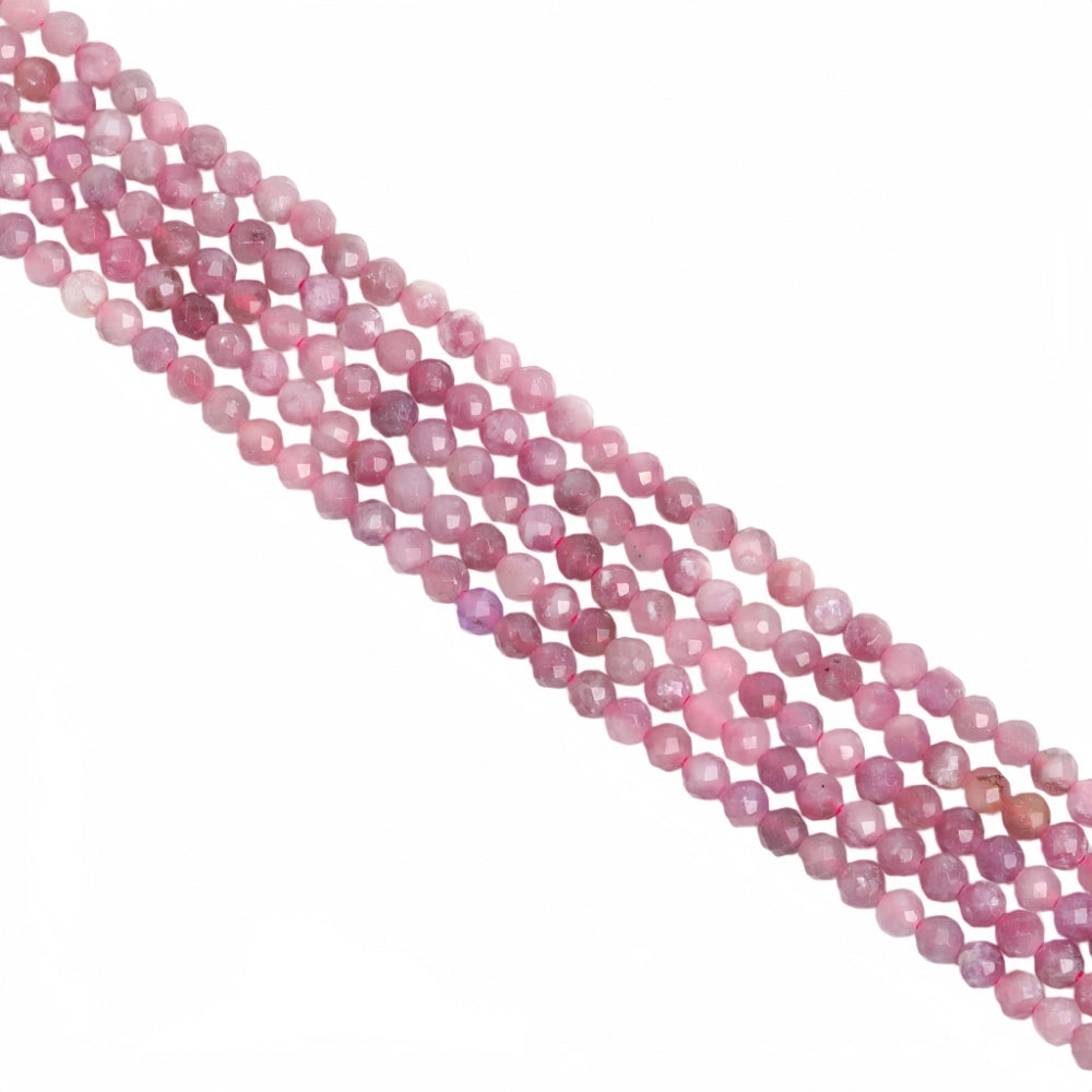 Natural pink tourmaline micro faceted beads in 2mm, 3mm, 4mm. Pink rose stone spacer beads for delicate bracelets and DIY jewelry making