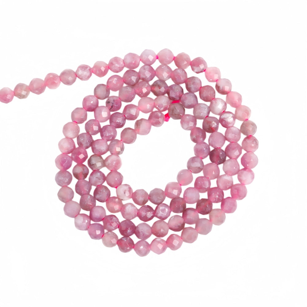 Natural pink tourmaline micro faceted beads in 2mm, 3mm, 4mm. Pink rose stone spacer beads for delicate bracelets and DIY jewelry making