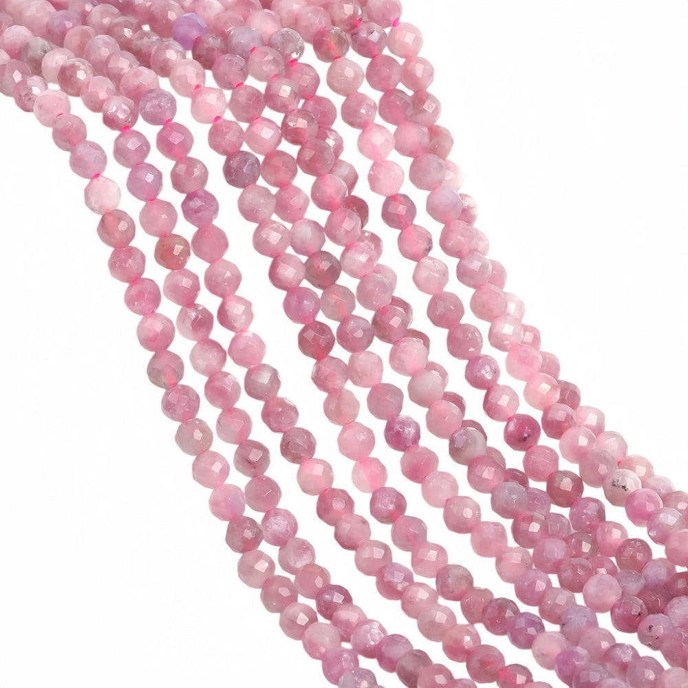 Natural pink tourmaline micro faceted beads in 2mm, 3mm, 4mm. Pink rose stone spacer beads for delicate bracelets and DIY jewelry making