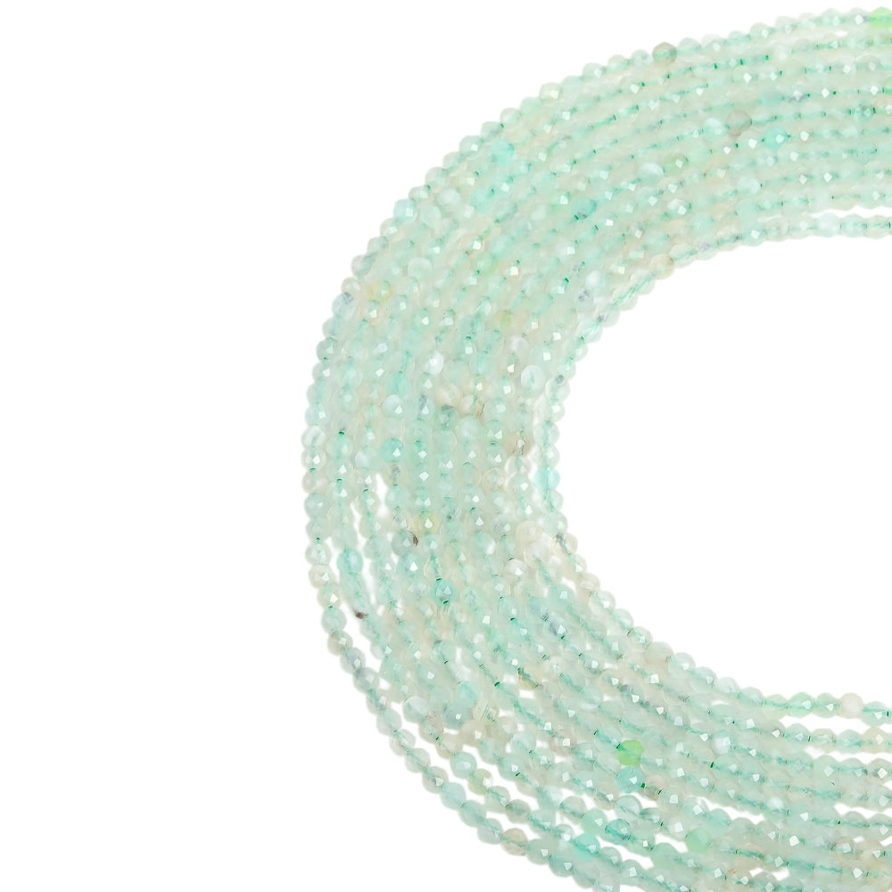 Natural prehnite micro faceted beads in 2mm, 3mm, 4mm. Mint green stone spacer beads for delicate bracelets and DIY jewelry making