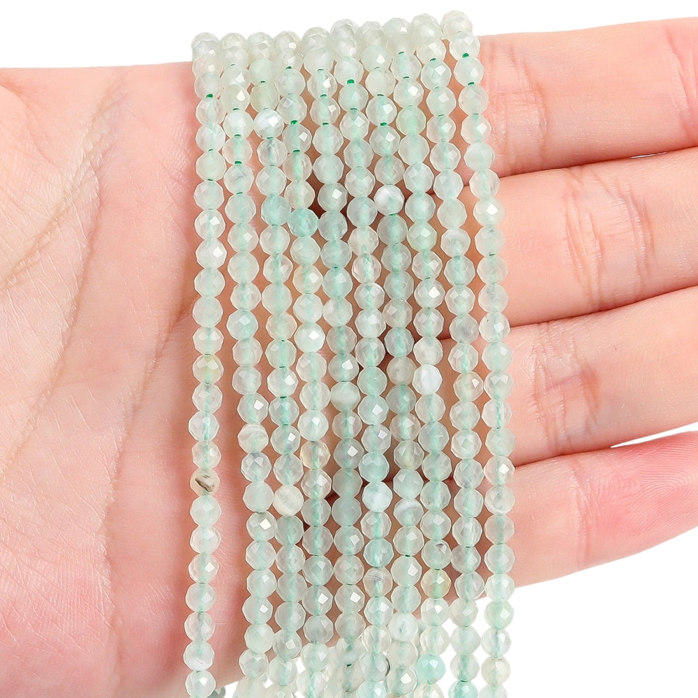 Natural prehnite micro faceted beads in 2mm, 3mm, 4mm. Mint green stone spacer beads for delicate bracelets and DIY jewelry making