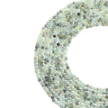 Natural prehnite with epidote micro faceted beads in 2mm, 3mm, 4mm. Green stone spacer beads for delicate bracelets and DIY jewelry making