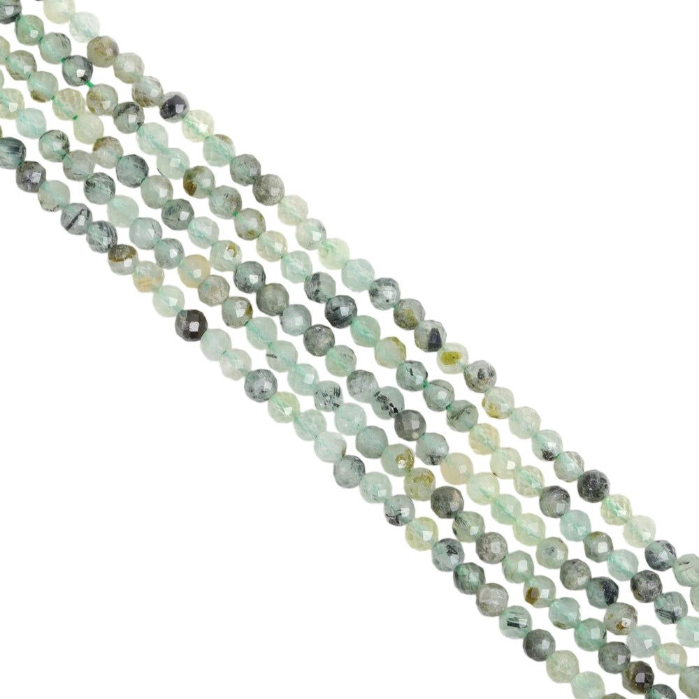 Natural prehnite with epidote micro faceted beads in 2mm, 3mm, 4mm. Green stone spacer beads for delicate bracelets and DIY jewelry making