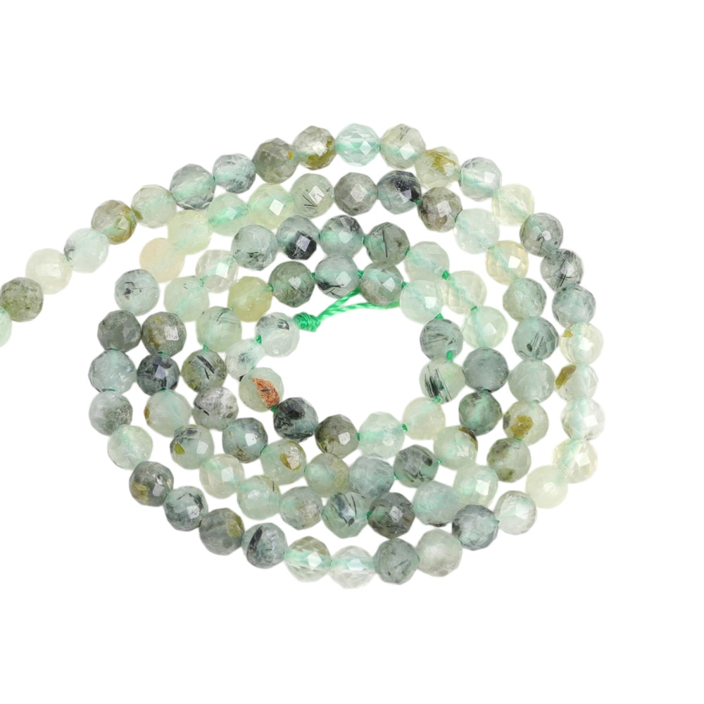 Natural prehnite with epidote micro faceted beads in 2mm, 3mm, 4mm. Green stone spacer beads for delicate bracelets and DIY jewelry making
