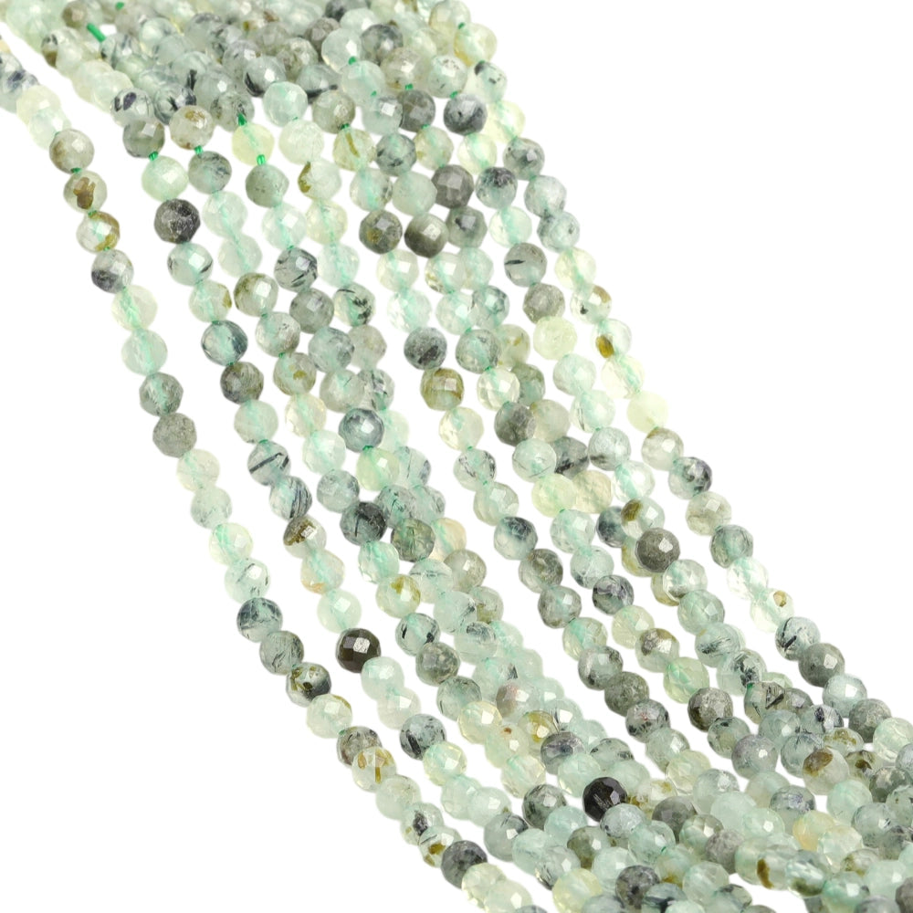 Natural prehnite with epidote micro faceted beads in 2mm, 3mm, 4mm. Green stone spacer beads for delicate bracelets and DIY jewelry making