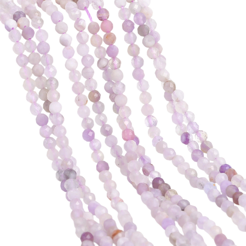 Natural purple chalcedony micro faceted beads in 2mm, 3mm, 4mm. Lavender stone spacer beads for delicate bracelets and DIY jewelry making