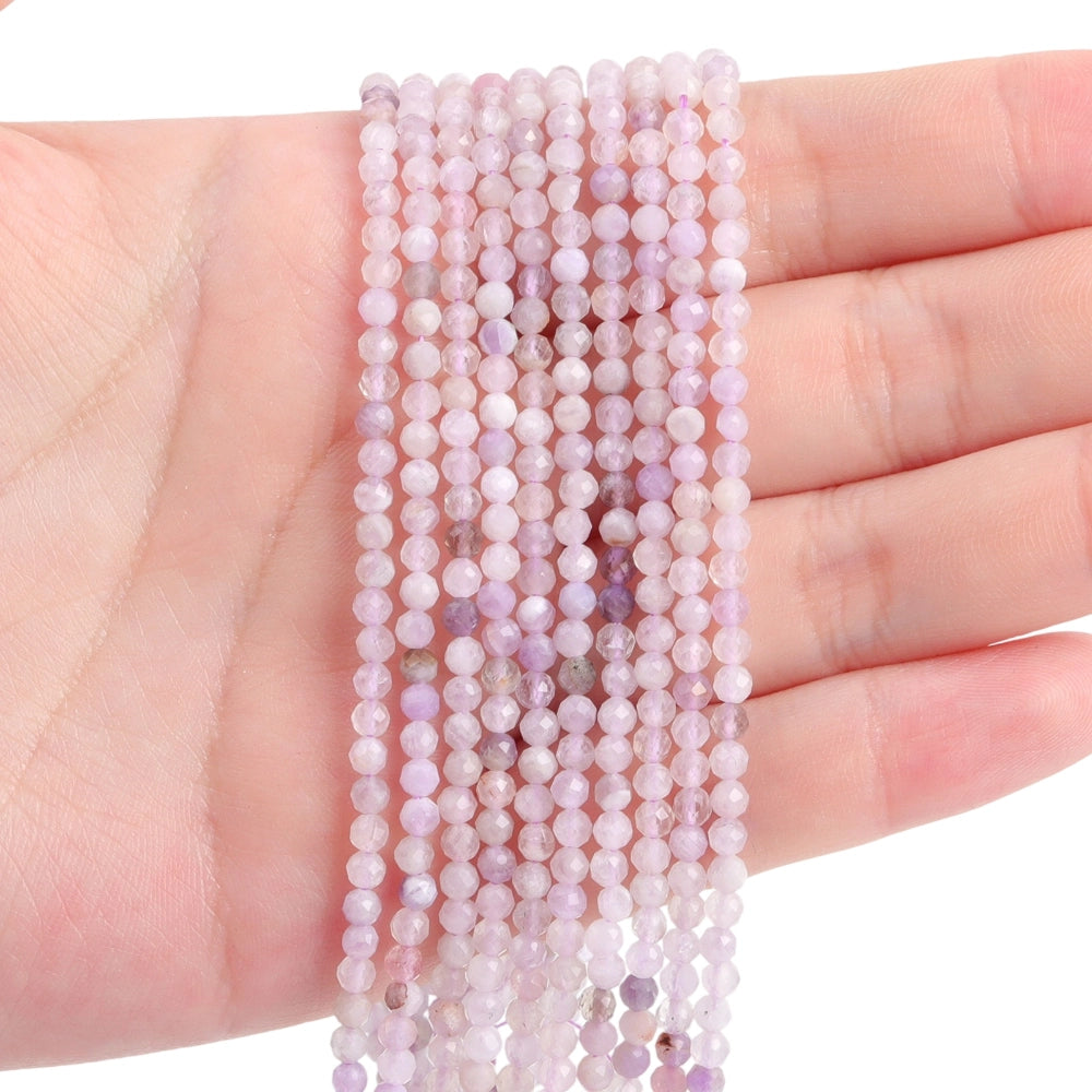 Natural purple chalcedony micro faceted beads in 2mm, 3mm, 4mm. Lavender stone spacer beads for delicate bracelets and DIY jewelry making