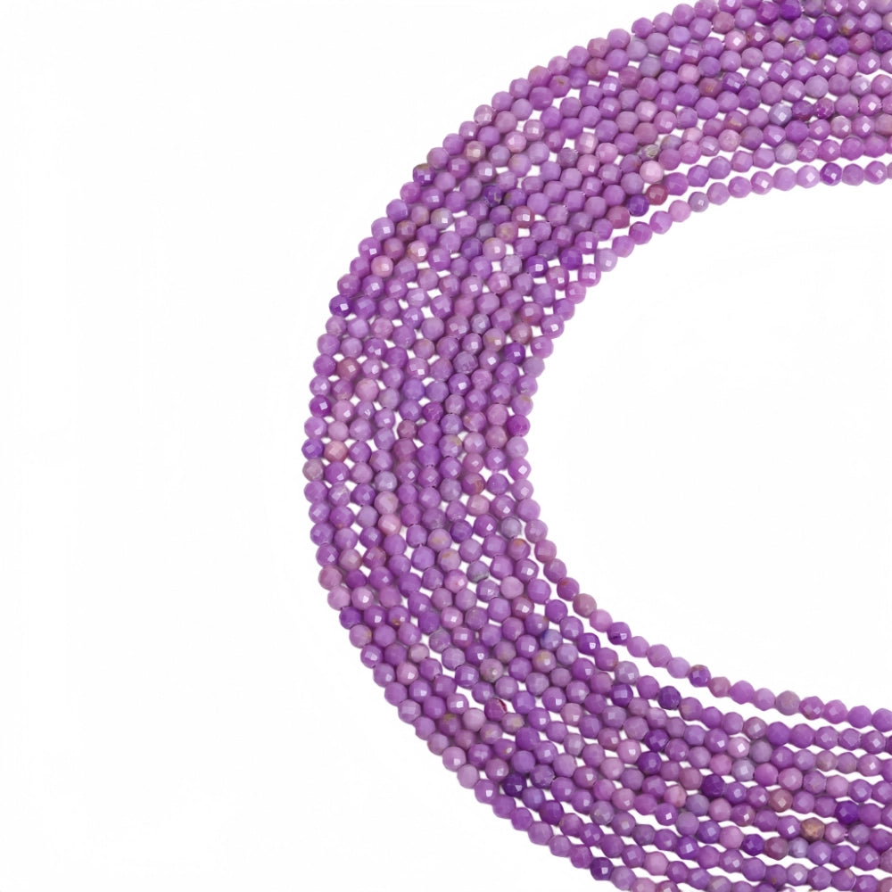 Natural purple mica micro faceted beads in 2mm, 3mm, 4mm. Soft lavender stone spacer beads for delicate bracelets and DIY jewelry making