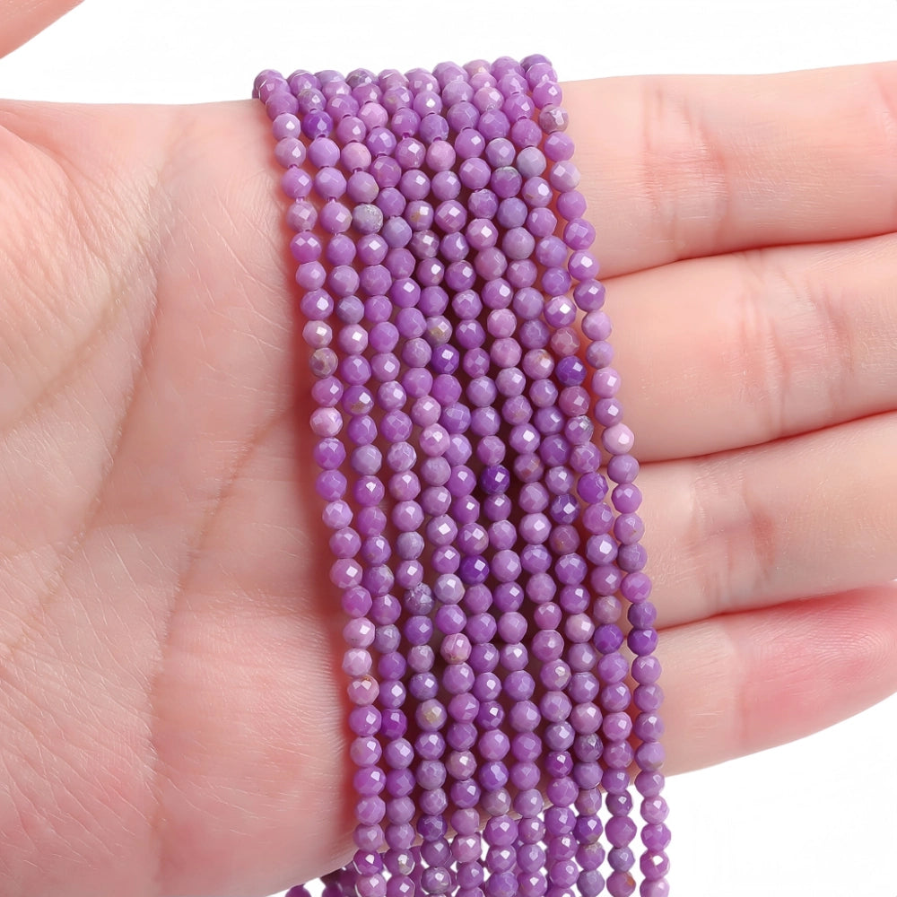 Natural purple mica micro faceted beads in 2mm, 3mm, 4mm. Soft lavender stone spacer beads for delicate bracelets and DIY jewelry making