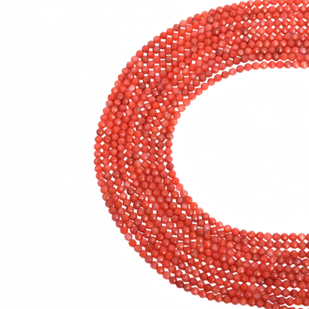 Natural red agate micro faceted beads in 2mm, 3mm, 4mm. Vivid orange-red stone spacer beads for delicate bracelets and DIY jewelry making