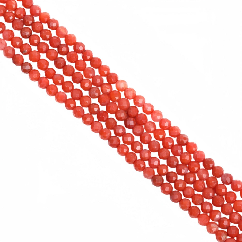 Natural red agate micro faceted beads in 2mm, 3mm, 4mm. Vivid orange-red stone spacer beads for delicate bracelets and DIY jewelry making