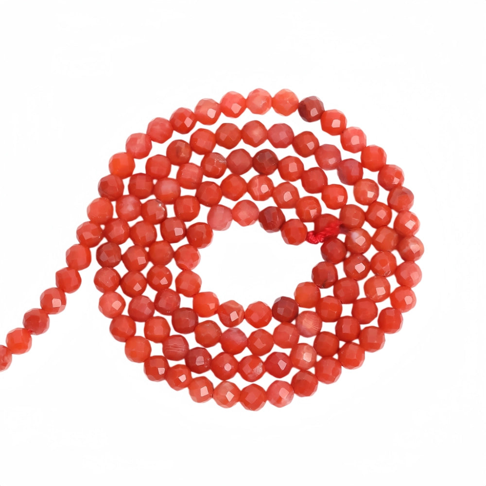Natural red agate micro faceted beads in 2mm, 3mm, 4mm. Vivid orange-red stone spacer beads for delicate bracelets and DIY jewelry making