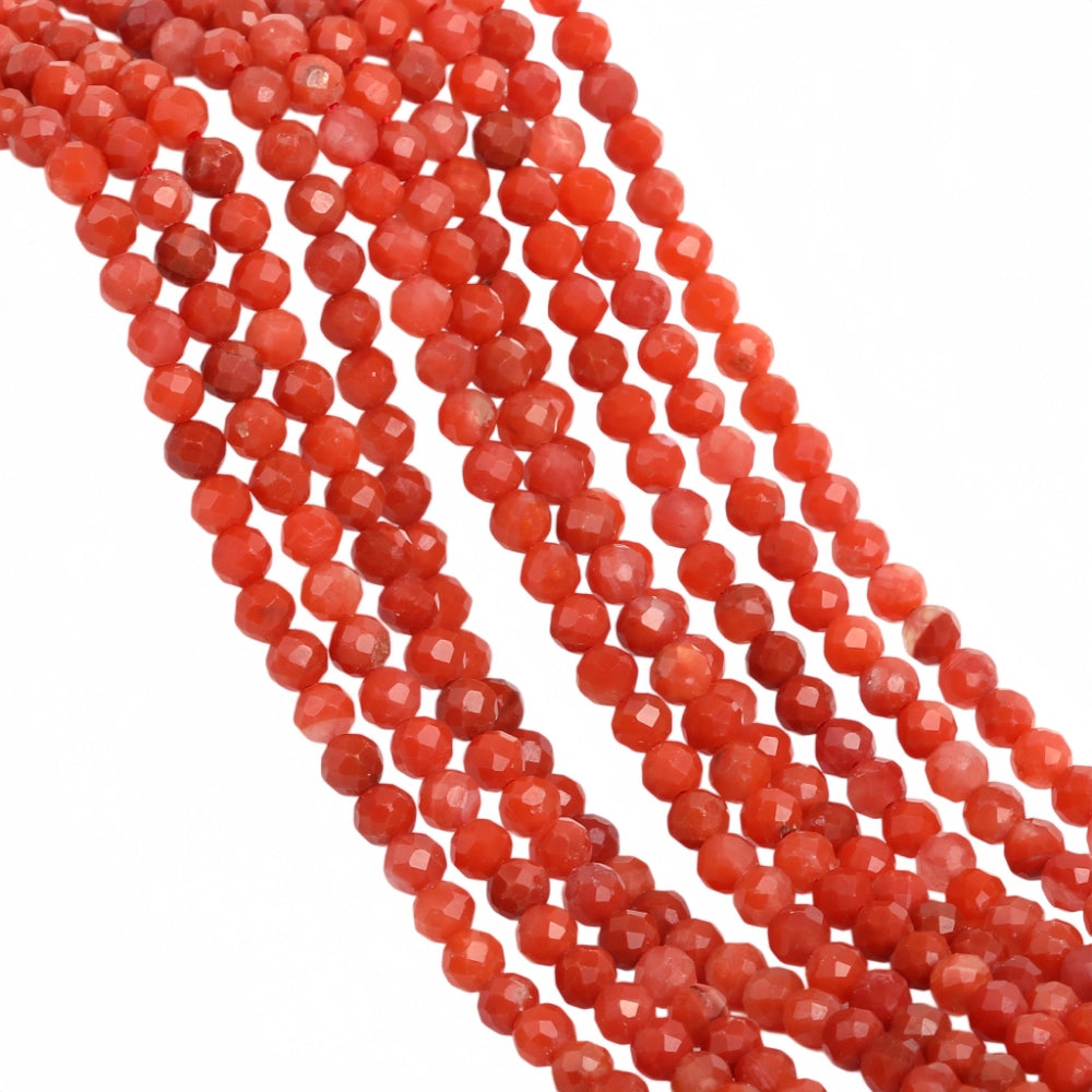 Natural red agate micro faceted beads in 2mm, 3mm, 4mm. Vivid orange-red stone spacer beads for delicate bracelets and DIY jewelry making