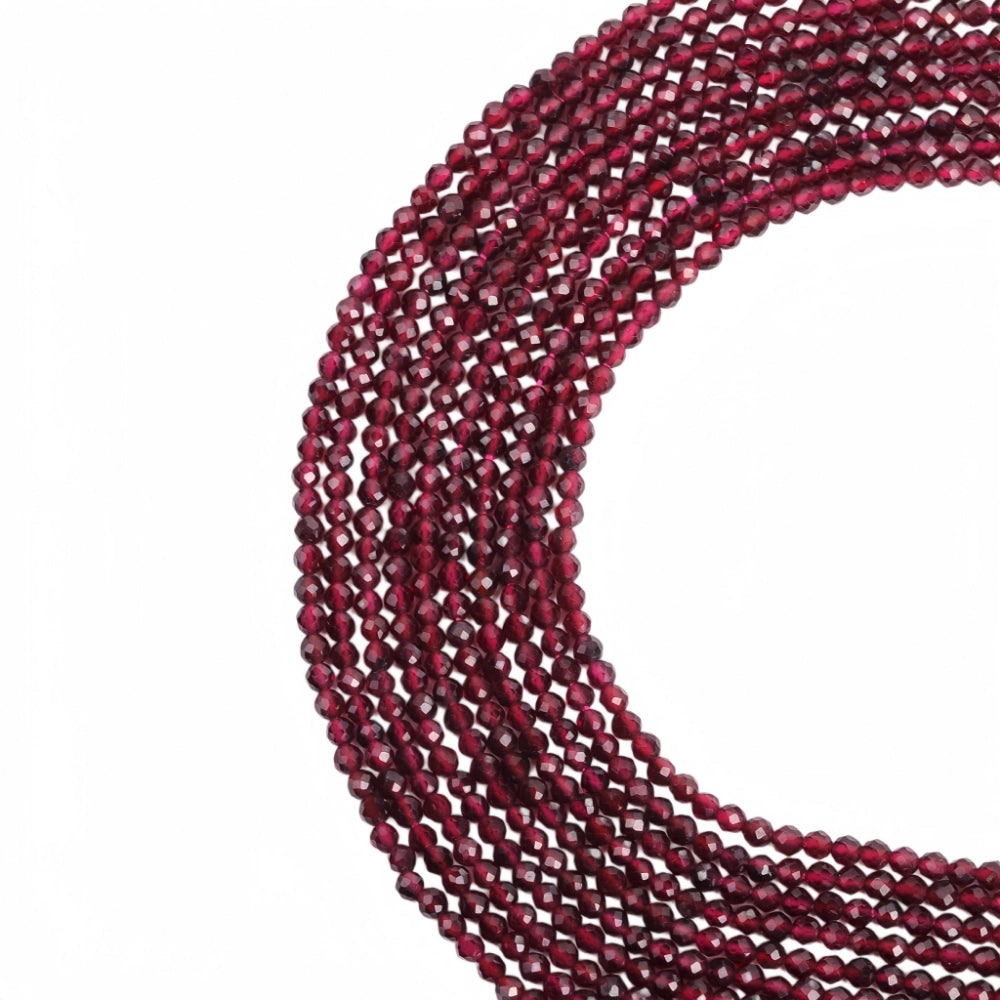 Natural red garnet micro faceted beads in 2mm, 3mm, 4mm. Deep wine red spacer beads for delicate bracelets and DIY jewelry making