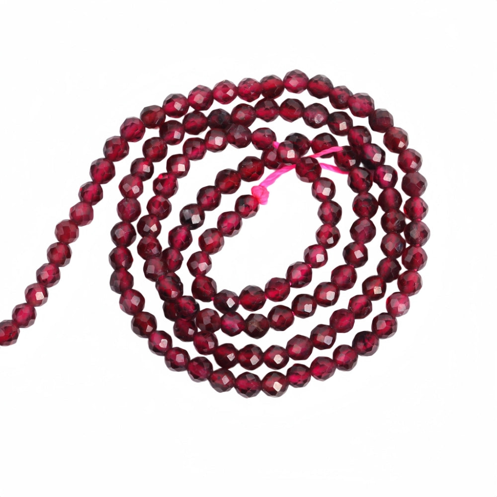 Natural red garnet micro faceted beads in 2mm, 3mm, 4mm. Deep wine red spacer beads for delicate bracelets and DIY jewelry making