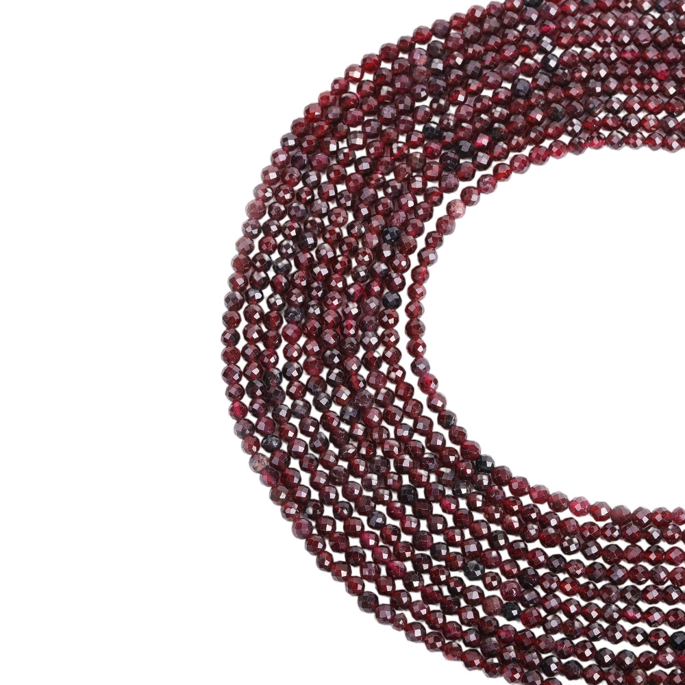 Natural red garnet micro faceted beads in 2mm, 3mm, 4mm. Deep wine red stone spacer beads for delicate bracelets and DIY jewelry making