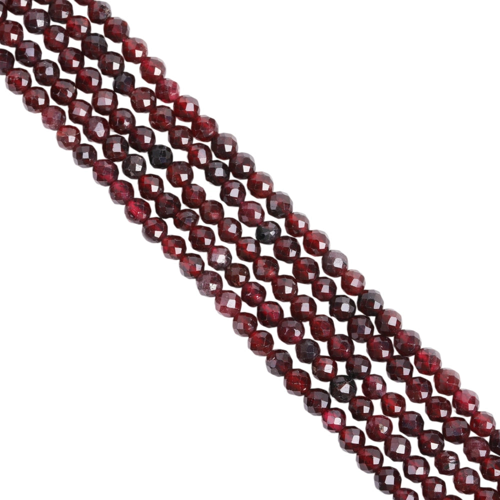 Natural red garnet micro faceted beads in 2mm, 3mm, 4mm. Deep wine red stone spacer beads for delicate bracelets and DIY jewelry making
