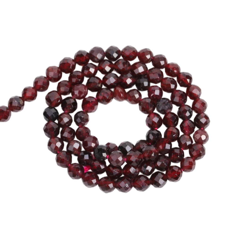Natural red garnet micro faceted beads in 2mm, 3mm, 4mm. Deep wine red stone spacer beads for delicate bracelets and DIY jewelry making