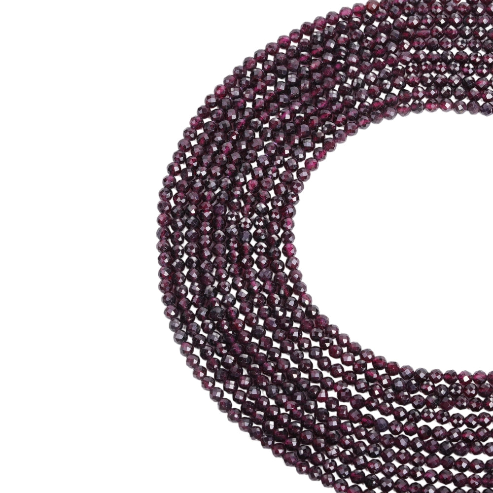 Natural rhodolite garnet micro faceted beads in 2mm, 3mm, 4mm. Deep purplish red stone spacer beads for delicate bracelets and DIY jewelry making