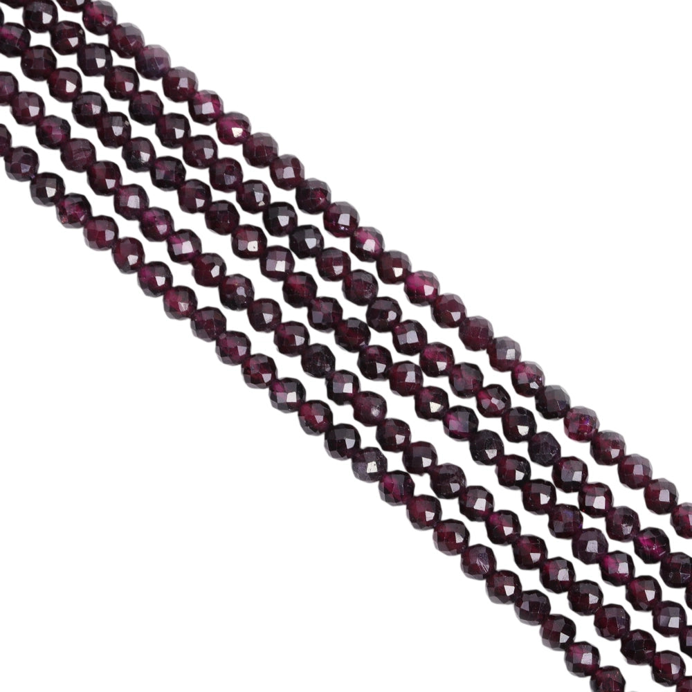 Natural rhodolite garnet micro faceted beads in 2mm, 3mm, 4mm. Deep purplish red stone spacer beads for delicate bracelets and DIY jewelry making