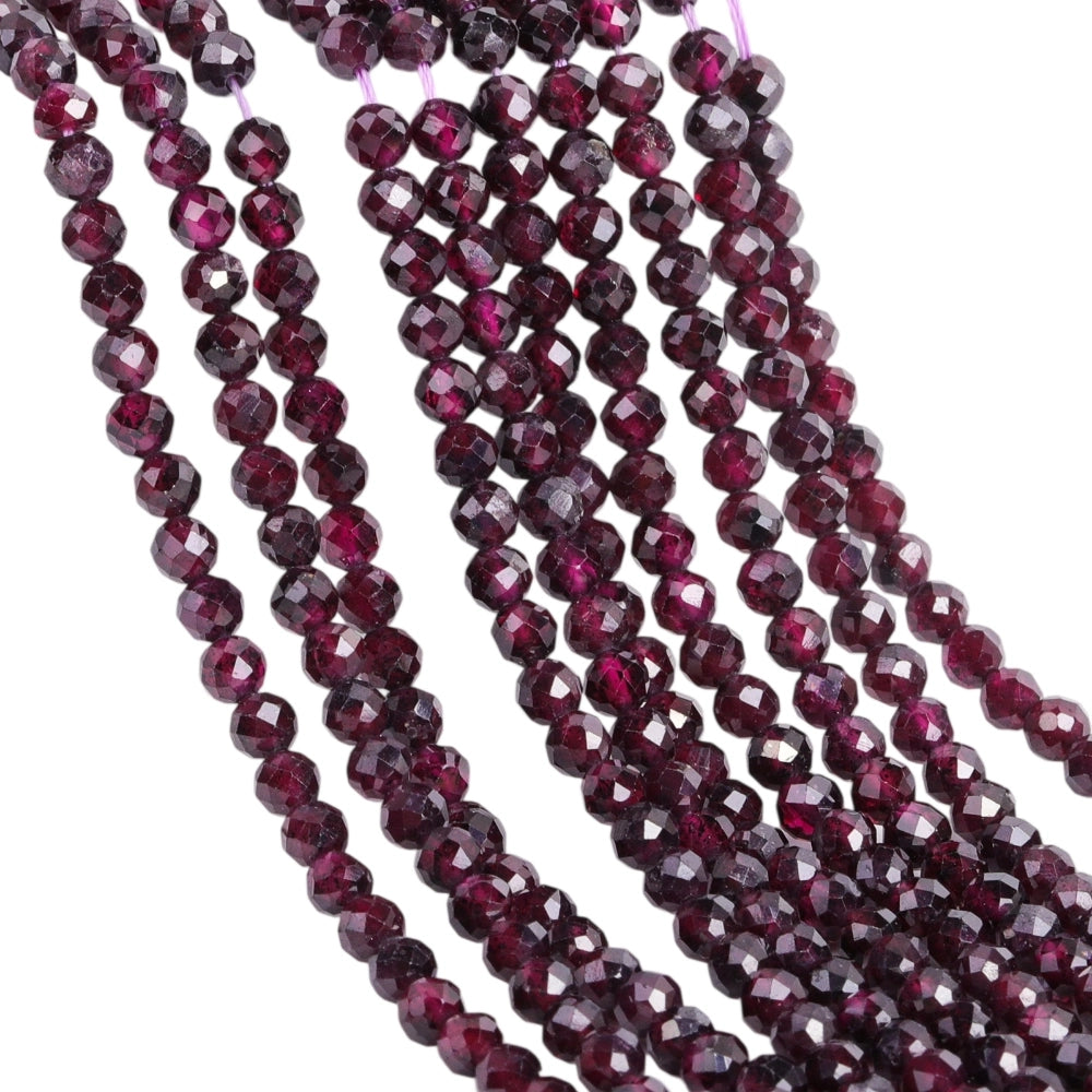 Natural rhodolite garnet micro faceted beads in 2mm, 3mm, 4mm. Deep purplish red stone spacer beads for delicate bracelets and DIY jewelry making