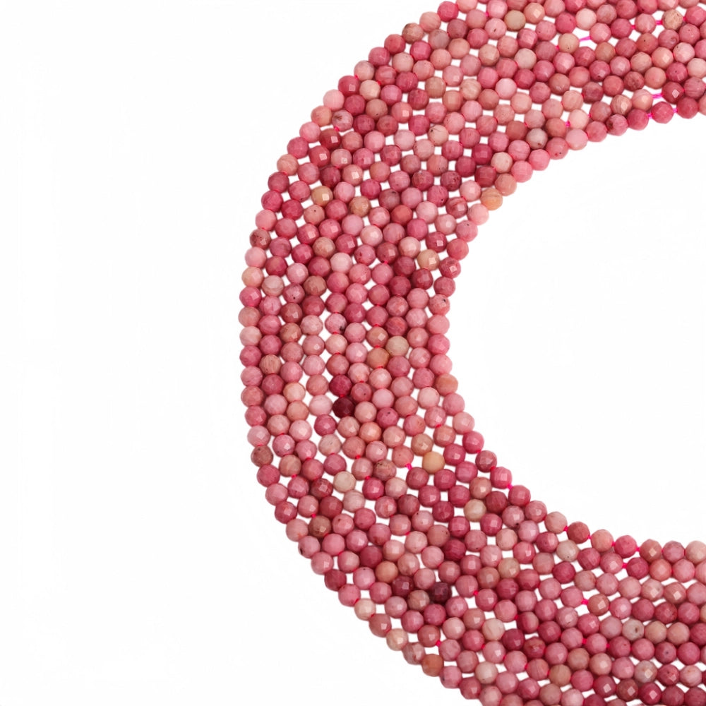 Natural rhodonite micro faceted beads in 2mm, 3mm, 4mm. Pink stone spacer beads for delicate bracelets and DIY jewelry making