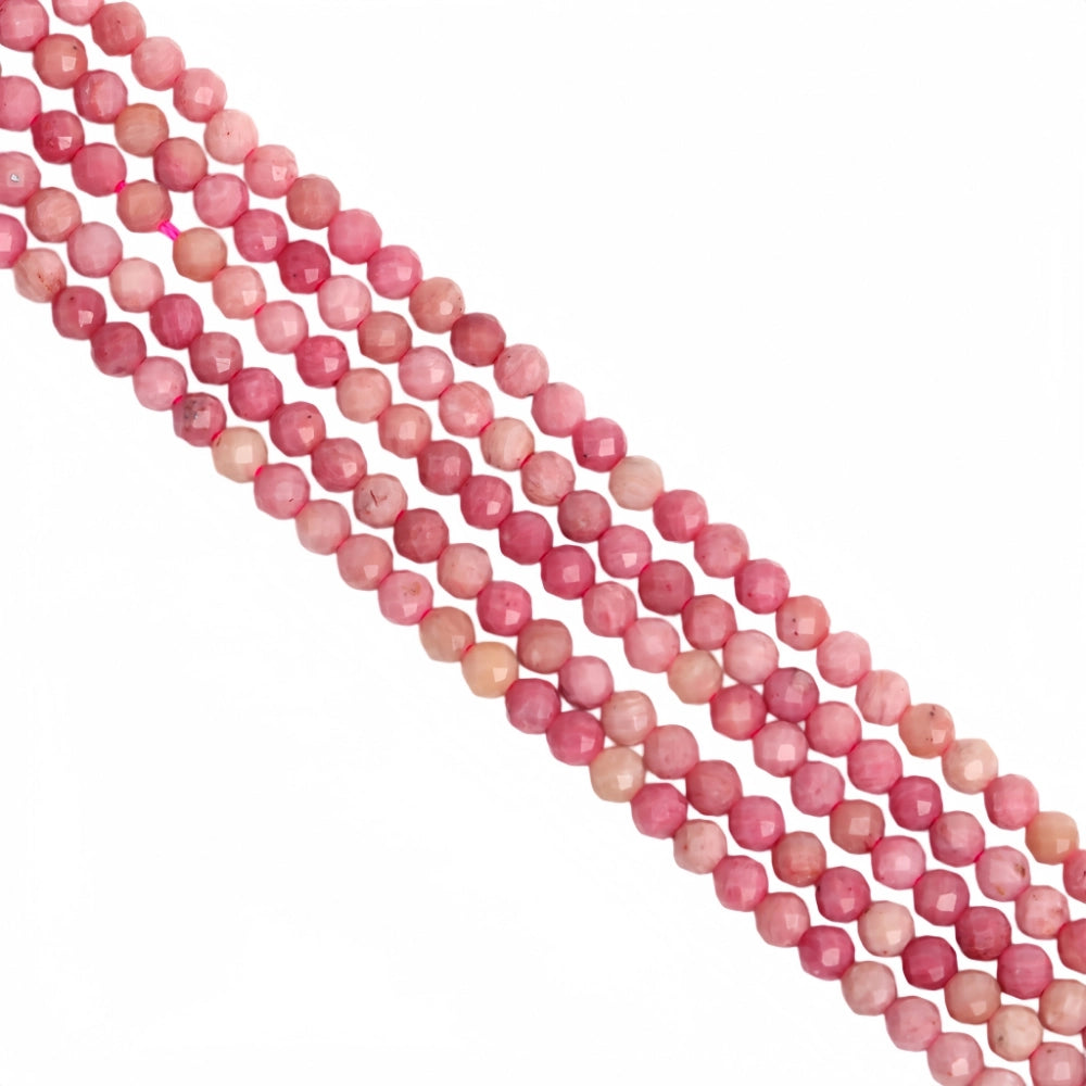 Natural rhodonite micro faceted beads in 2mm, 3mm, 4mm. Pink stone spacer beads for delicate bracelets and DIY jewelry making