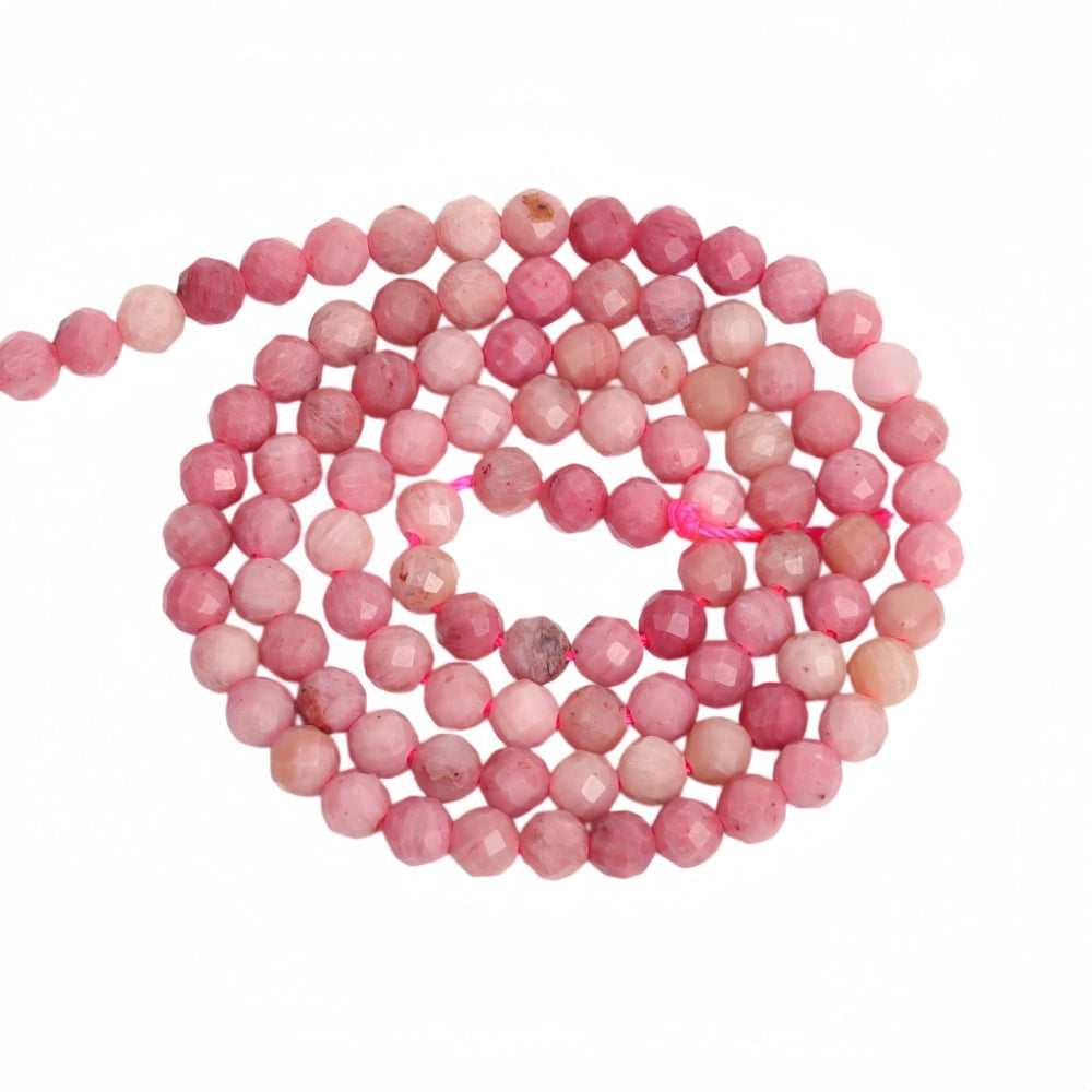 Natural rhodonite micro faceted beads in 2mm, 3mm, 4mm. Pink stone spacer beads for delicate bracelets and DIY jewelry making