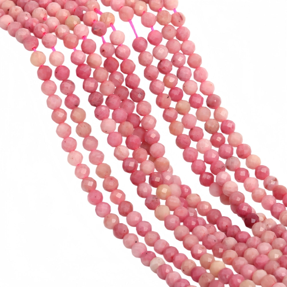 Natural rhodonite micro faceted beads in 2mm, 3mm, 4mm. Pink stone spacer beads for delicate bracelets and DIY jewelry making