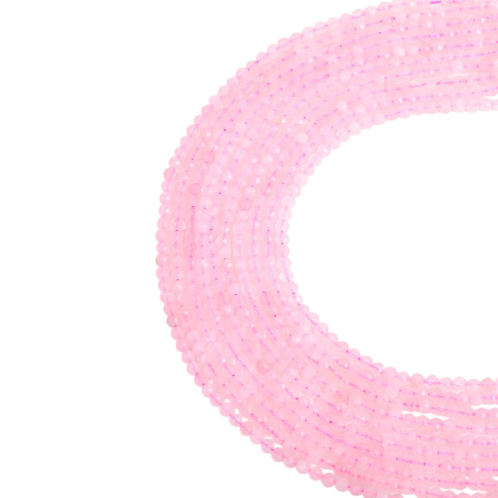 Natural rose quartz micro faceted beads in 2mm, 3mm, 4mm. Pale pink stone spacer beads for delicate bracelets and DIY jewelry making