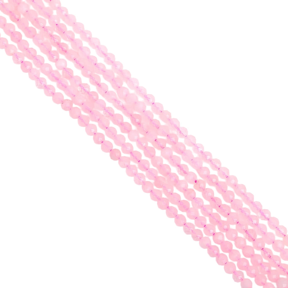 Natural rose quartz micro faceted beads in 2mm, 3mm, 4mm. Pale pink stone spacer beads for delicate bracelets and DIY jewelry making