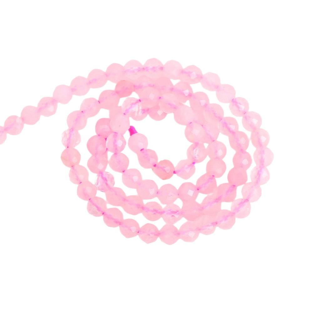 Natural rose quartz micro faceted beads in 2mm, 3mm, 4mm. Pale pink stone spacer beads for delicate bracelets and DIY jewelry making