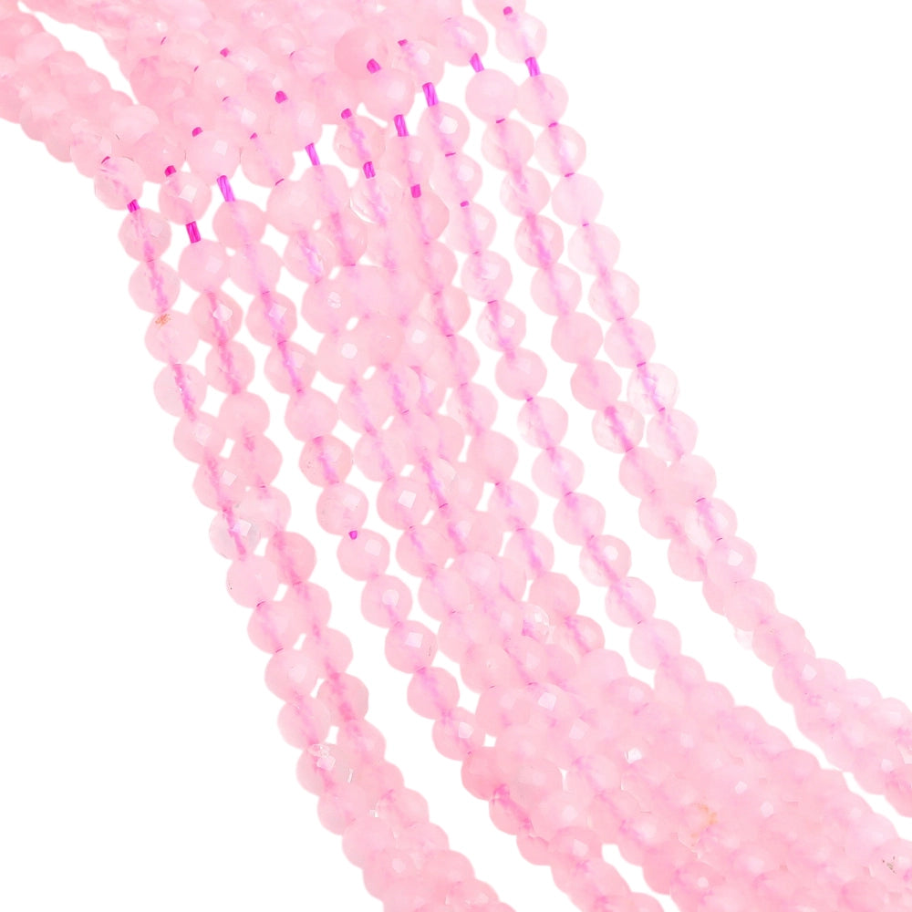 Natural rose quartz micro faceted beads in 2mm, 3mm, 4mm. Pale pink stone spacer beads for delicate bracelets and DIY jewelry making